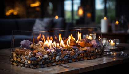 Glowing bonfire illuminates night, warming hearts with fiery celebration generated by AI