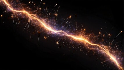 Trail of colorful sparkler light with sparks and particles on plain black background from Generative AI