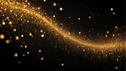 Fototapeta na wymiar Abstract of small gold glitters shimmer dust shiny lights particles on plain black dark background from Generative AI