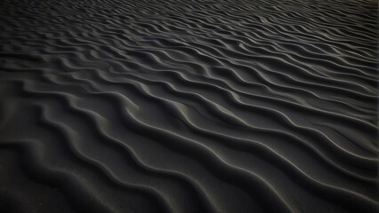 Dark black sand wavy texture with ridges and ripples background from Generative AI