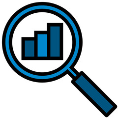 Analytics information graph Search magnifying coloured outline icon, icon graphic, Vector illustration