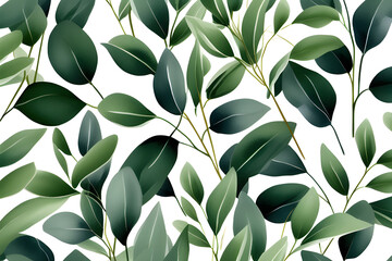 Eucalyptus Watercolor Pattern: Cool, Fresh Design with Separate White Branches and Green Leaves generative ai

