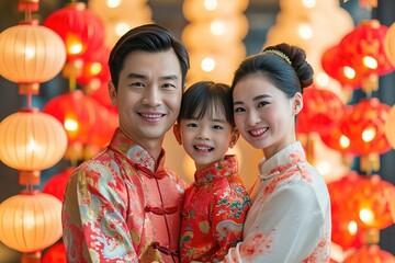 chinese new year family - obrazy, fototapety, plakaty