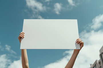  Detailed, Lifelike Hand Holding a Blank White Sign for a Photorealistic Marketing Advertisement - obrazy, fototapety, plakaty
