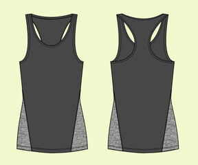 Ladies Activewear Tank Top Black and White Flat Sketch for GYM and Sports.