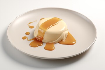 Fototapeta premium Luscious Scoop of Salted Caramel Ice Cream on a White Plate, Featuring a Refined Presentation, Generative AI