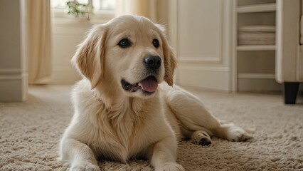 Cream golden retriever dog in the living room