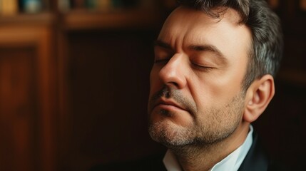 Obraz premium 40 year old man with eyes closed listening to classical music, refined, educated, elegant,