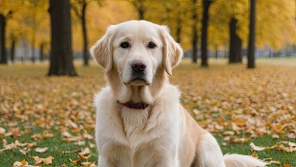 Cream golden retriever dog in the park