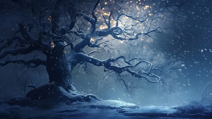 winter wonderland: tranquil snowfall blanketing majestic trees in a serene landscape
