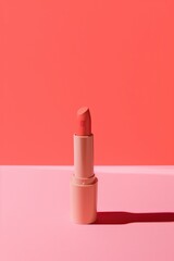 Makeup Product Advertisement. Professional Lipstick on Pastel Pink Background.