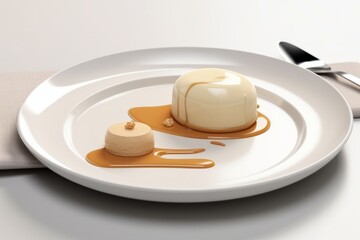 Irresistible Scoop of Salted Caramel Ice Cream on a White Plate, with Elegant Presentation, Generative AI