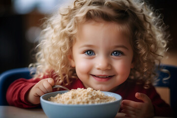 Little girl eating porridge