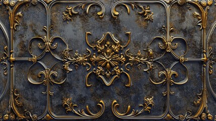 3D Golden Metal Texture in the Style of Influenced Gothic - Realistic Dark Gray and Amber made of Wrought Iron with Detailed Engraving Background created with Generative AI Technology