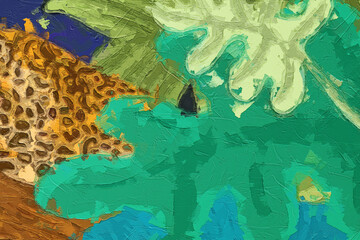 Oil paintings and various flowers, tigers, monkeys, and birds are beautiful