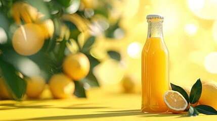  Juice  Bottle Packaging Mockup on yellow bokeh background