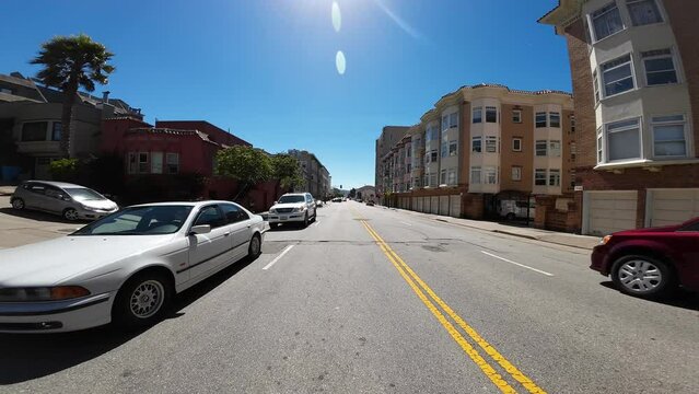 San Francisco Fort Mason Bay St Eastbound Rear View 04 at Larkin St Driving Plate California USA Ultra Wide
