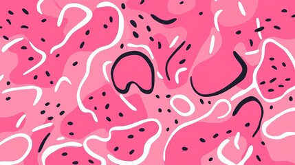 Fun pink line doodle seamless pattern. Creative abstract squiggle style drawing background for children or trendy design with basic shapes. Simple childish scribble wallpaper print. Generative Ai - obrazy, fototapety, plakaty