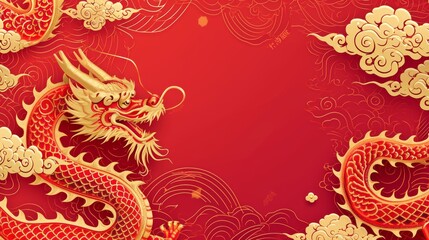 Chinese New Year background with elegant and luxury Chinese dragon decoration
Chinese New Year background with elegant and luxury Chinese dragon decoration