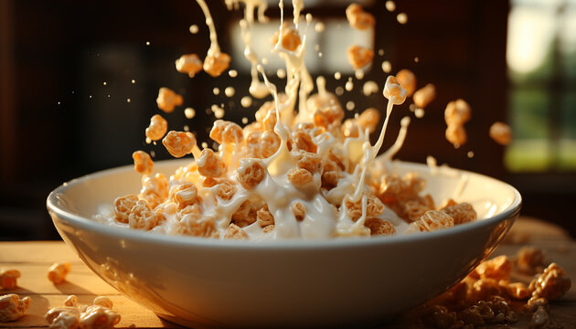 Sweet food on table, homemade dessert indulgence generated by AI