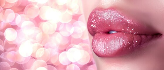 Lips for cosmetic ad on bokeh background. Makeup Product Advertisement.