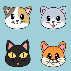 Funny cartoon Cats. Four Types of Cute Cats