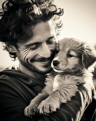 Happy man with puppy