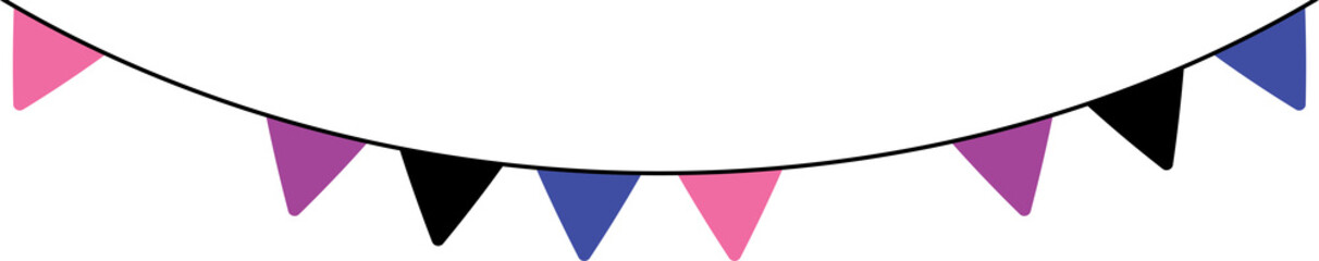 Pink, white, purple, black and blue colored party bunting, as the colors of the genderfluid flag. LGBTQI concept. Flat design illustration.