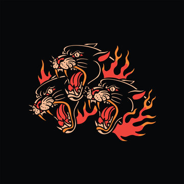 burning panthers tattoo vector design