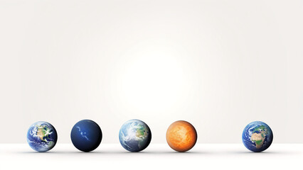 a group of five planets in front of a white background