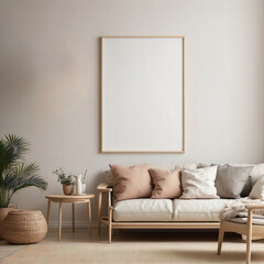 Mockup poster frame in minimalist modern interior living room background