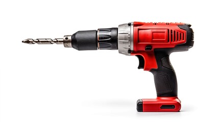  A white background showcasing a drill, a versatile tool for various tasks.