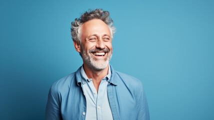 Obraz premium Happy smiling middle aged adult man on a solid background