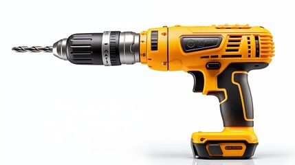 A drill on a white background, ready for use.