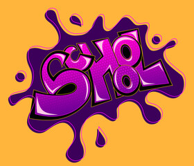 illustration of letters in street art with school text and liquid background, colorful design in vector