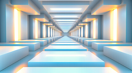 Empty Modern Interior Corridor, Minimalist Architecture with Bright Lighting and Clean Lines, Contemporary Design Concept