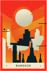 Bangkok city brutalism poster with abstract skyline, cityscape retro vector illustration. Thailand capital travel front cover, brochure, flyer, leaflet, business presentation template image