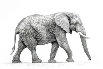 Fototapeta premium A majestic African elephant stands tall in a grassy field, its wrinkled hide textured in fine lines
