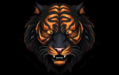 Illustration of a tribal tiger logo on a black background