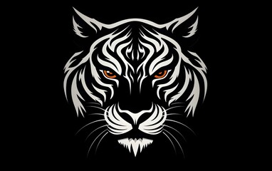 Illustration of a tribal tiger logo on a black background