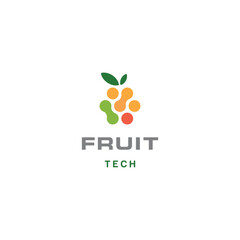 Tasty fruit food berries with data connect logo, fruit tech logo concept