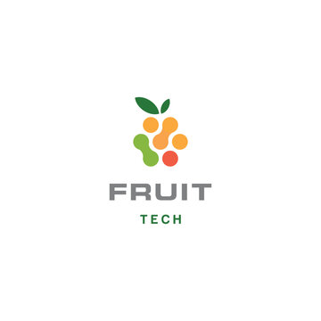 Tasty fruit food berries with data connect logo, fruit tech logo concept