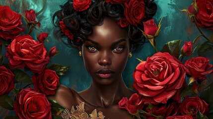 black woman and red rose
