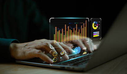 Businessman using technology AI help generate business tool concept. Chat bot Chat AI analysis CRM code. Big data technology smart robot AI, artificial intelligence to generate computer website