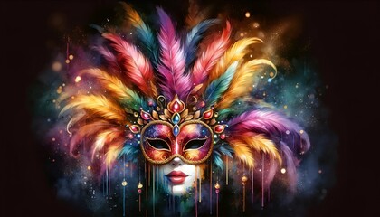 Watercolor painting style illustration of the goa carnival mask. - obrazy, fototapety, plakaty