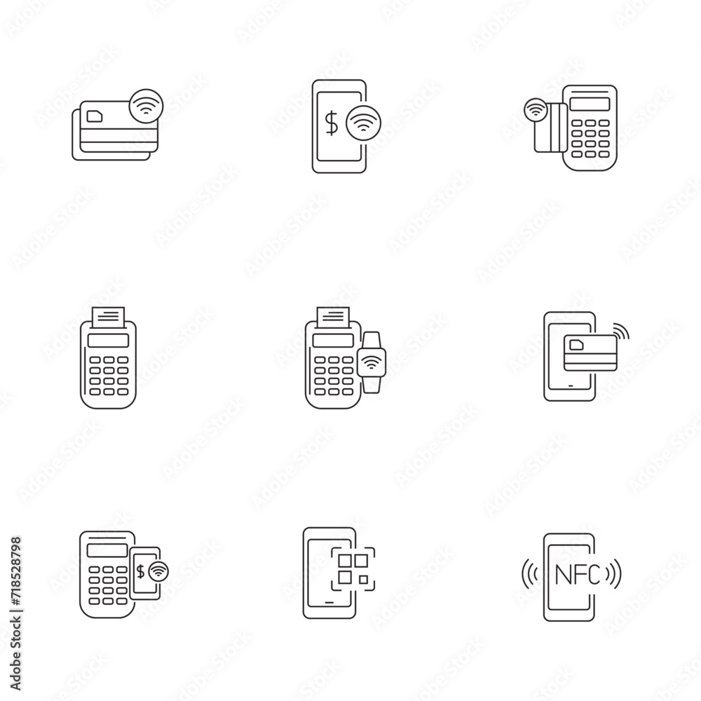 Canvas Prints set of contactless payment icons with outline style on a white background