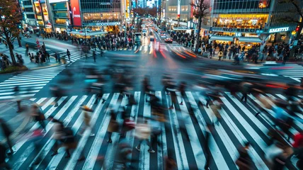 Papier Peint photo Lavable Tokyo Aerial view of busy city with people and traffic