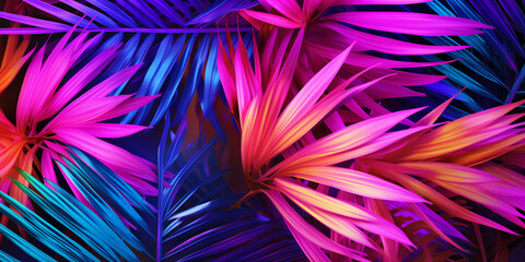 Idea futuristic neon palm leaves background design,