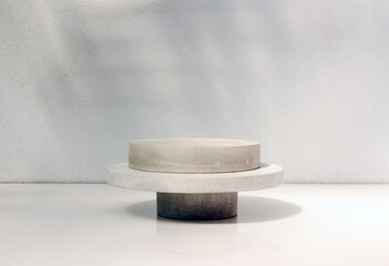 mock up, free space gray background for presentation show product cosmetic display, podium, stage pedestal or platform with beautiful lights and shadows from windows