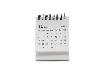 Simple desk calendar for October 2024 isolated on white background. Calendar concept with copy space.